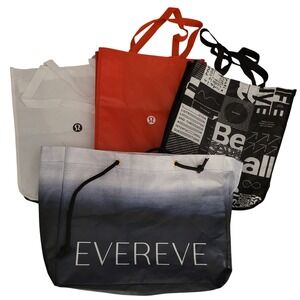 Lululemon and Evereve Reusable Tote Bag Bundle 4 Pack Red White Black Blue Ombre